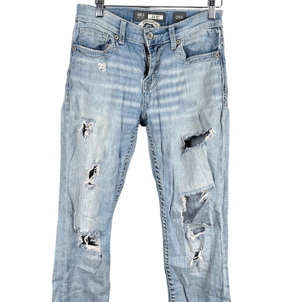 BKE Alec Straight Leg Jeans Mens 29S Light Wash Distressed Ripped Denim
